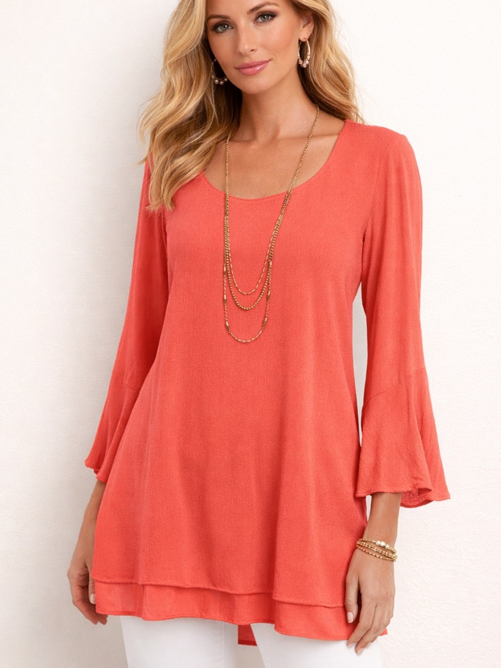 Soft Surroundings Coral-Orange Bell Sleeve Tunic